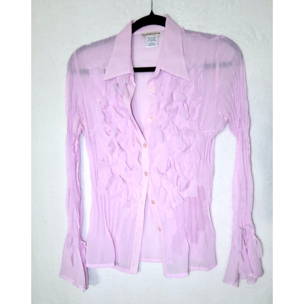 Notations Size Small Lilac Sparkle Beaded Chiffon Ruffle Button Front Y2K Blouse